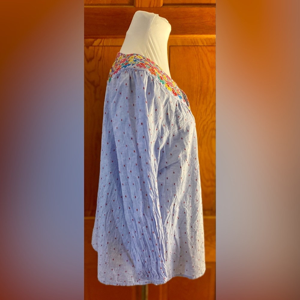Talbots Floral Embroidered Blue Top, 100% Cotton - Picture 5 of 9